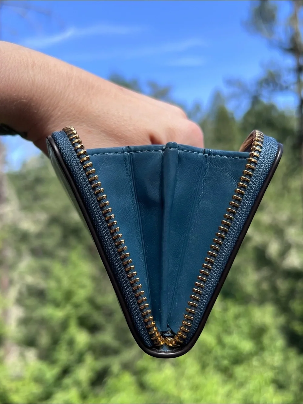 COACH Long Zip-Around Smooth Leather Wallet Blue w Gunmetal Hardware AUTHENTIC